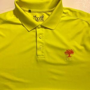 Under Armour Men's Neon Yellow Polo Shirt with Red Embroidered Logo